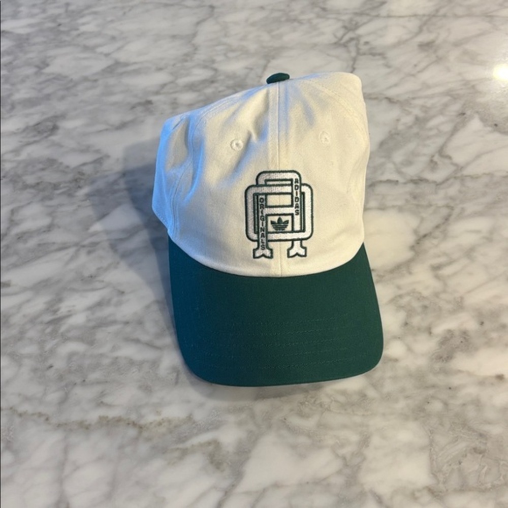 Adidas White and Green Logo Cap